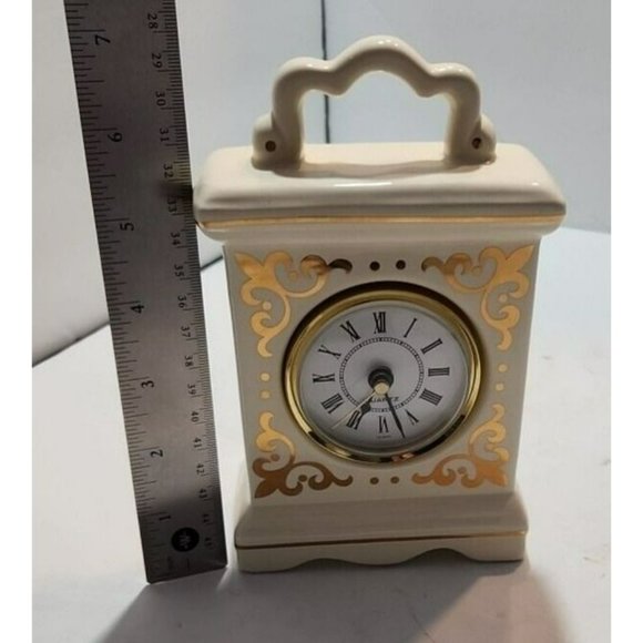 Vtg Retro Decorative Mantel/Desk/Carriage Quartz Clock Cream with Gold Accents - Picture 11 of 11